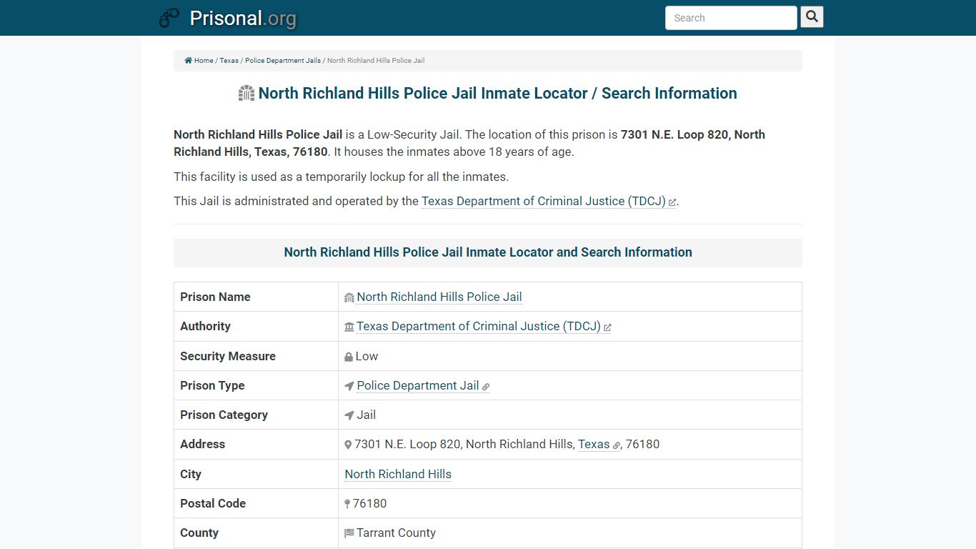 North Richland Hills Police Jail-Inmate Locator/Search ...